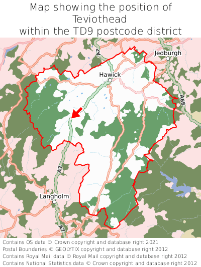 Map showing location of Teviothead within TD9