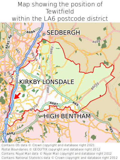 Map showing location of Tewitfield within LA6