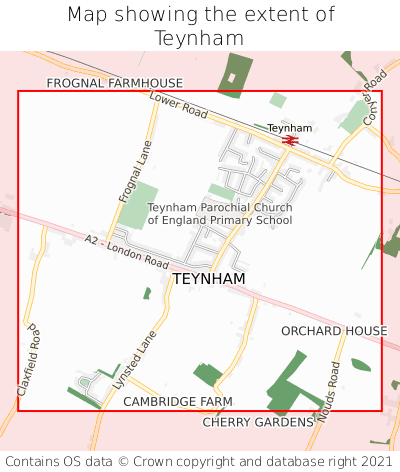 Map showing extent of Teynham as bounding box