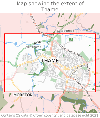 Map showing extent of Thame as bounding box