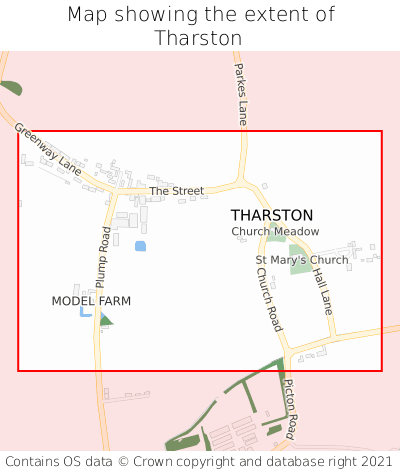 Map showing extent of Tharston as bounding box