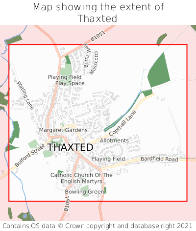 Map showing extent of Thaxted as bounding box