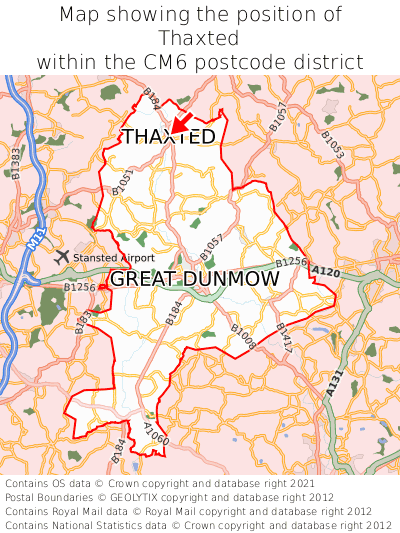 Map showing location of Thaxted within CM6