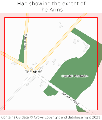Map showing extent of The Arms as bounding box