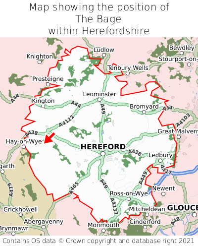 Map showing location of The Bage within Herefordshire
