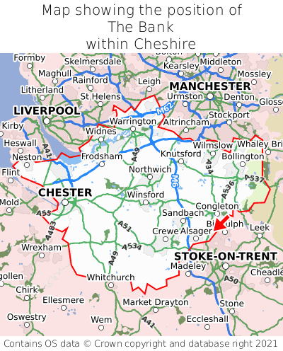 Map showing location of The Bank within Cheshire