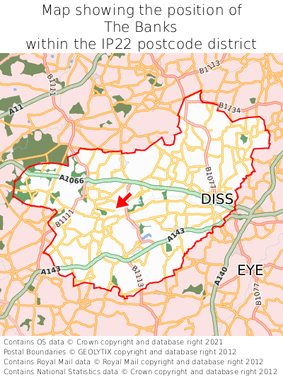 Map showing location of The Banks within IP22