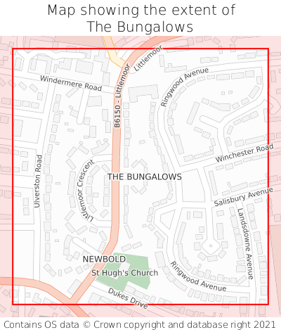 Map showing extent of The Bungalows as bounding box