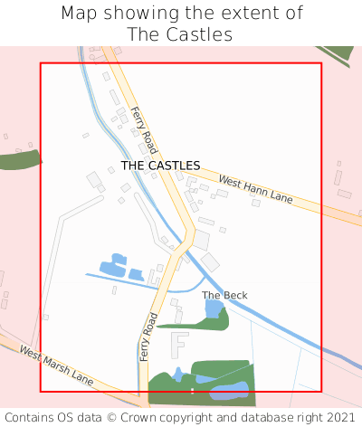 Map showing extent of The Castles as bounding box