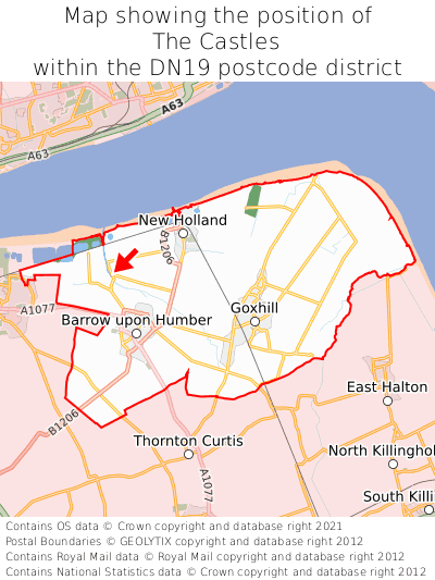 Map showing location of The Castles within DN19
