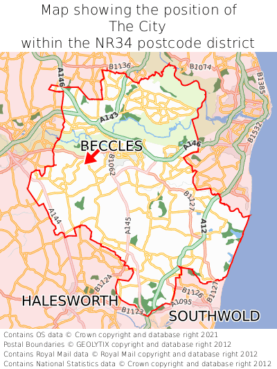 Map showing location of The City within NR34