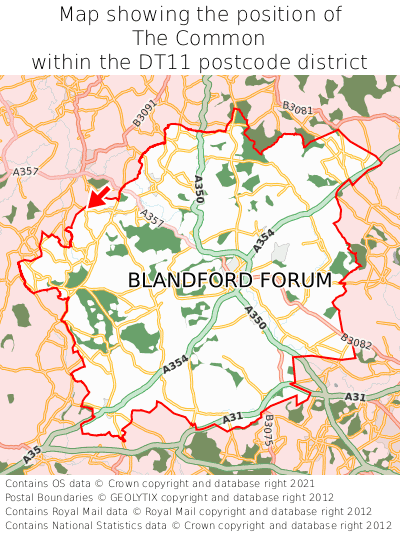 Map showing location of The Common within DT11