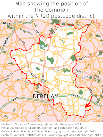 Map showing location of The Common within NR20