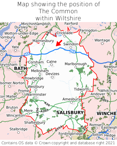Map showing location of The Common within Wiltshire