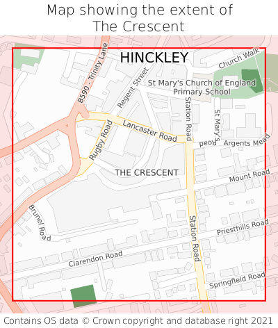 Map showing extent of The Crescent as bounding box
