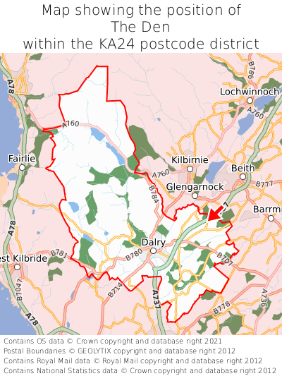 Map showing location of The Den within KA24