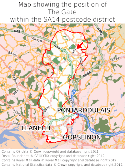 Map showing location of The Gate within SA14