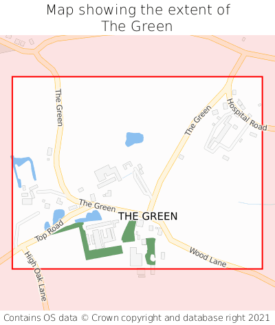 Map showing extent of The Green as bounding box