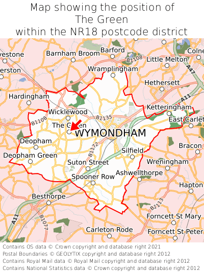 Map showing location of The Green within NR18
