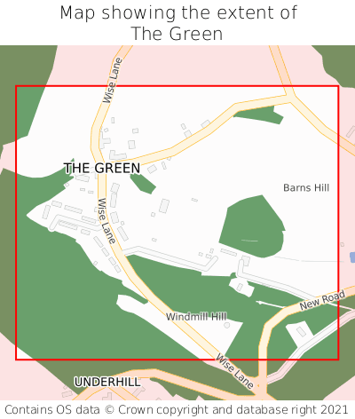 Map showing extent of The Green as bounding box