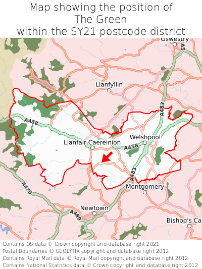 Map showing location of The Green within SY21