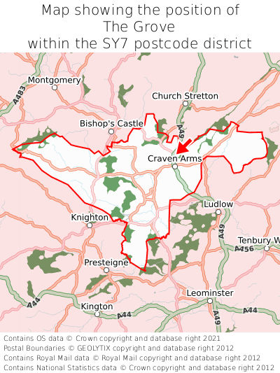 Map showing location of The Grove within SY7
