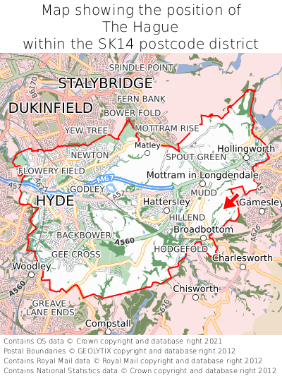 Map showing location of The Hague within SK14