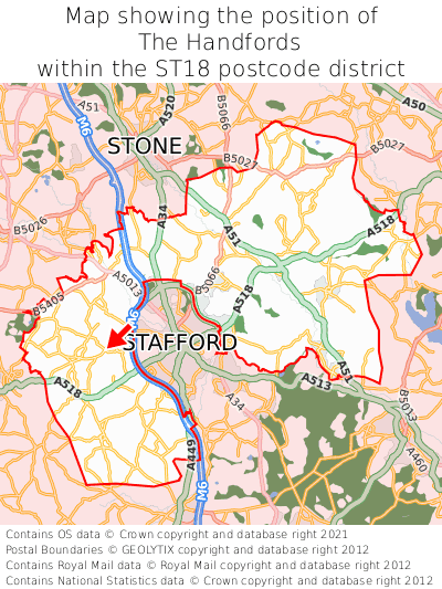 Map showing location of The Handfords within ST18