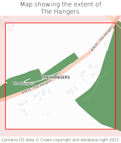 Map showing extent of The Hangers as bounding box