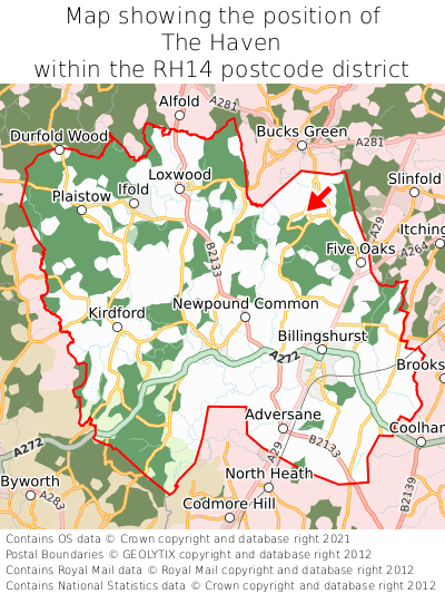 Map showing location of The Haven within RH14