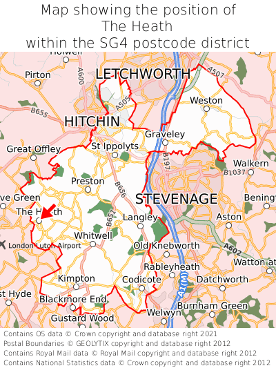 Map showing location of The Heath within SG4