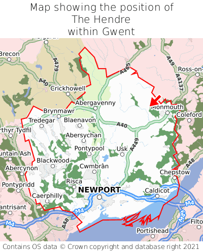 Map showing location of The Hendre within Gwent