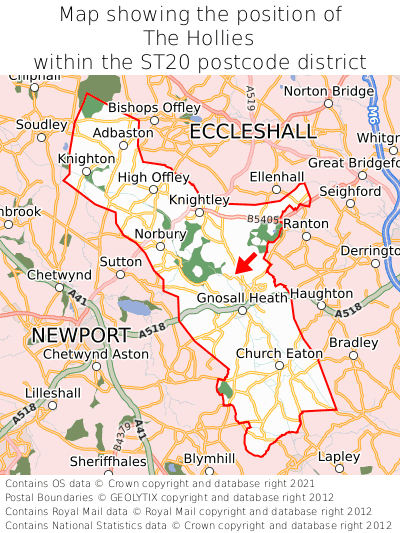 Map showing location of The Hollies within ST20