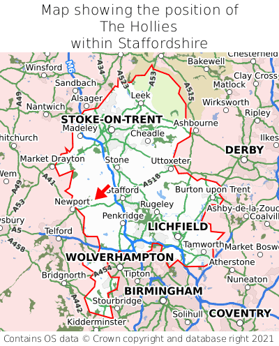 Map showing location of The Hollies within Staffordshire