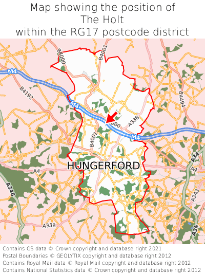 Map showing location of The Holt within RG17