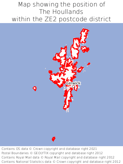 Map showing location of The Houllands within ZE2