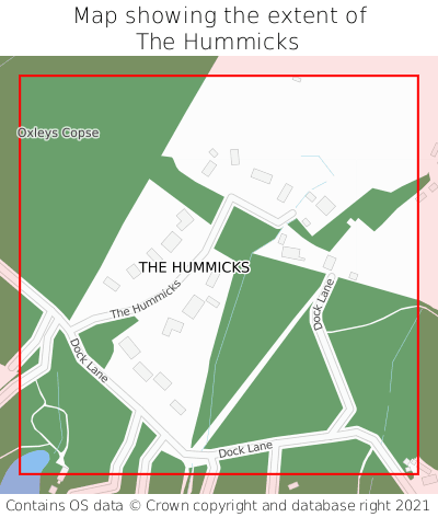Map showing extent of The Hummicks as bounding box