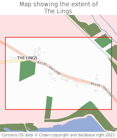 Map showing extent of The Lings as bounding box