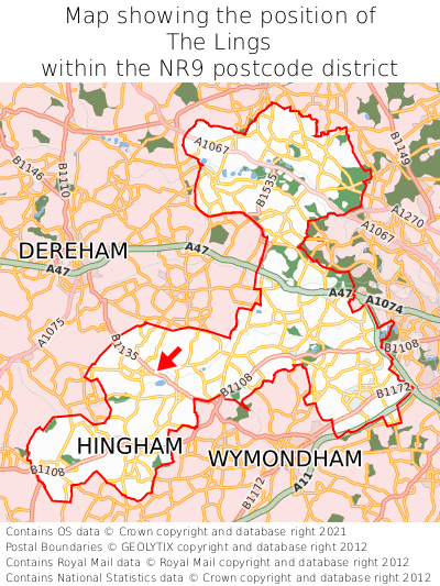 Map showing location of The Lings within NR9