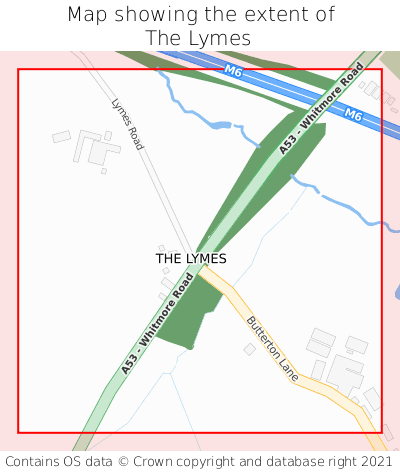 Map showing extent of The Lymes as bounding box