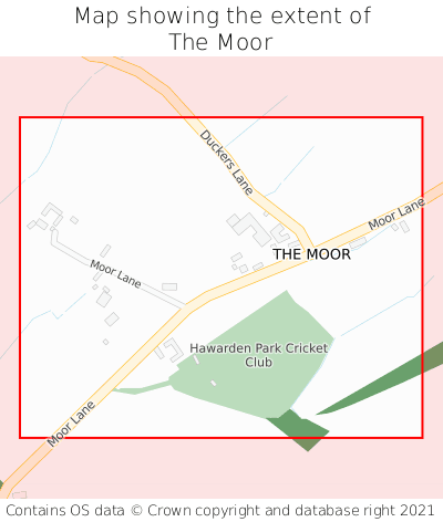 Map showing extent of The Moor as bounding box