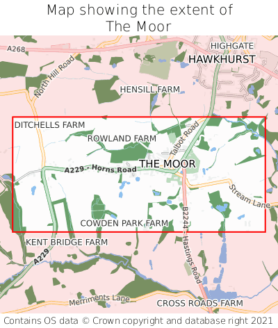 Map showing extent of The Moor as bounding box
