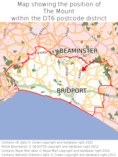 Map showing location of The Mount within DT6