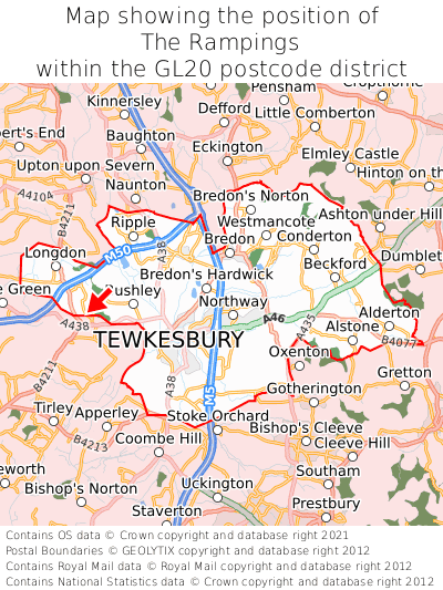 Map showing location of The Rampings within GL20