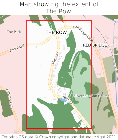 Map showing extent of The Row as bounding box