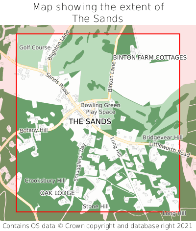 Map showing extent of The Sands as bounding box