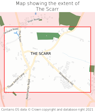 Map showing extent of The Scarr as bounding box