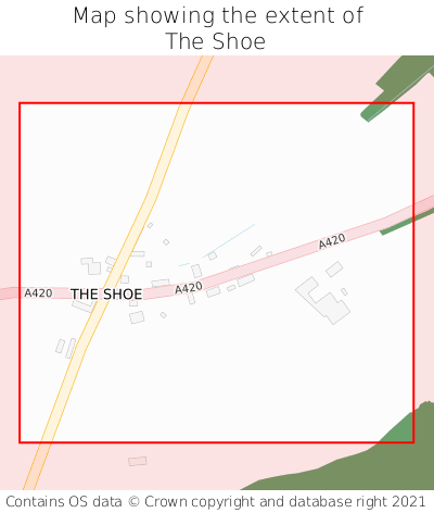 Map showing extent of The Shoe as bounding box