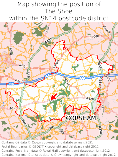 Map showing location of The Shoe within SN14