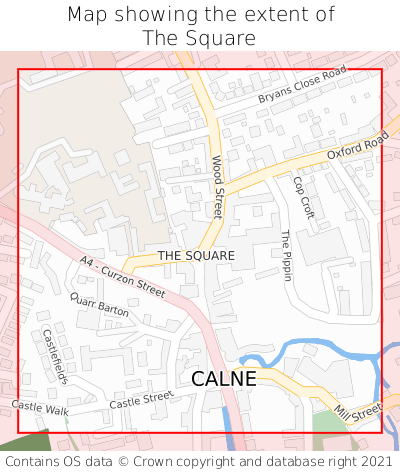 Map showing extent of The Square as bounding box